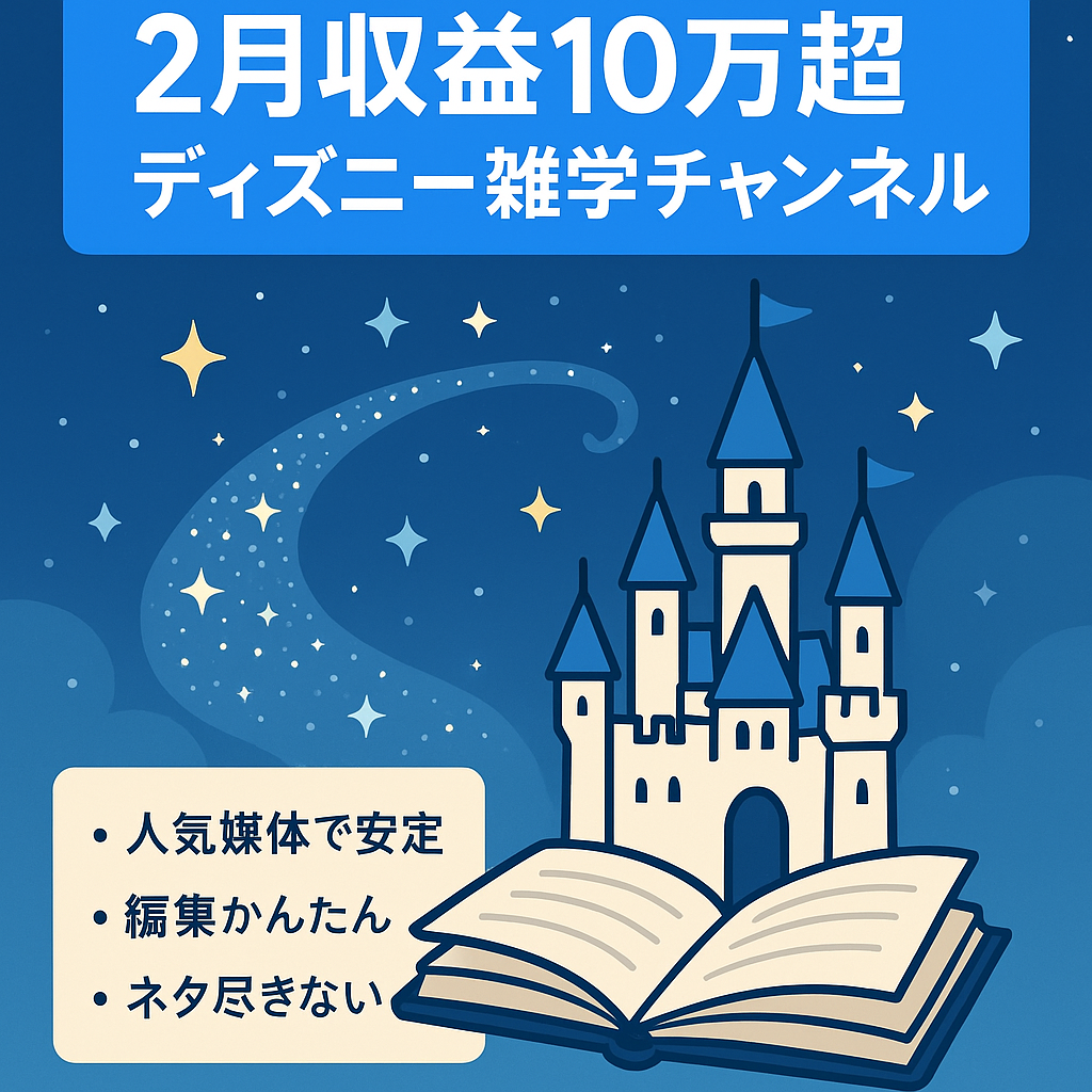 【2月収益10万越え！】ディズニーの雑学チャンネル　誰も運用可能な簡単動画編集