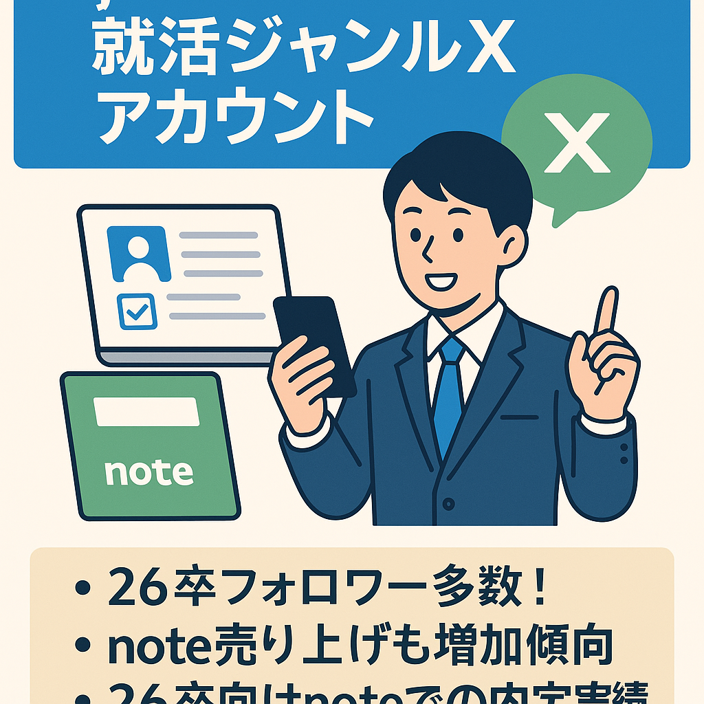 【早期売却希望】就活ジャンルXアカウント＿note情報も譲渡！　26卒や25卒の大手就活垢のフォロワー多数