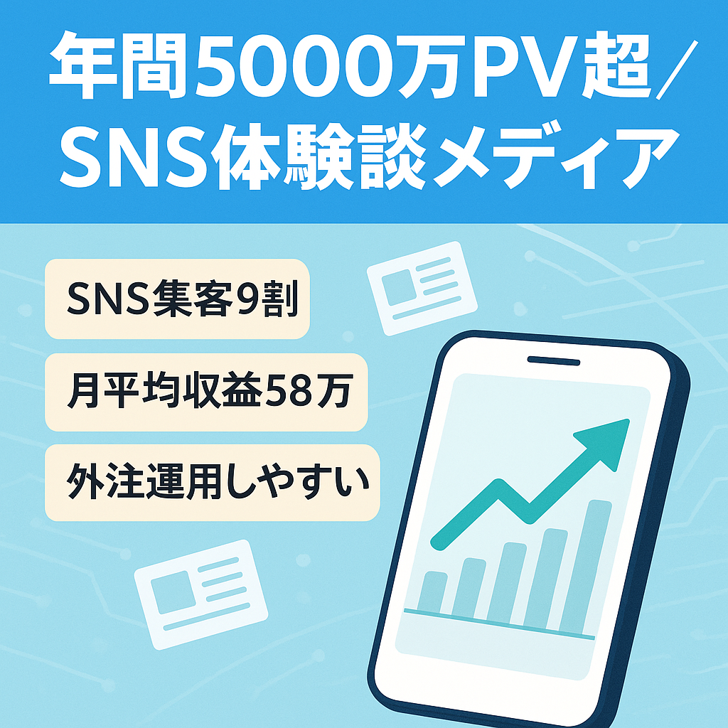 【年間5000万PV超！12ヶ月平均収益58万円】SNS集客９割以上の体験談連載メディア【フォロワー数10万超】
