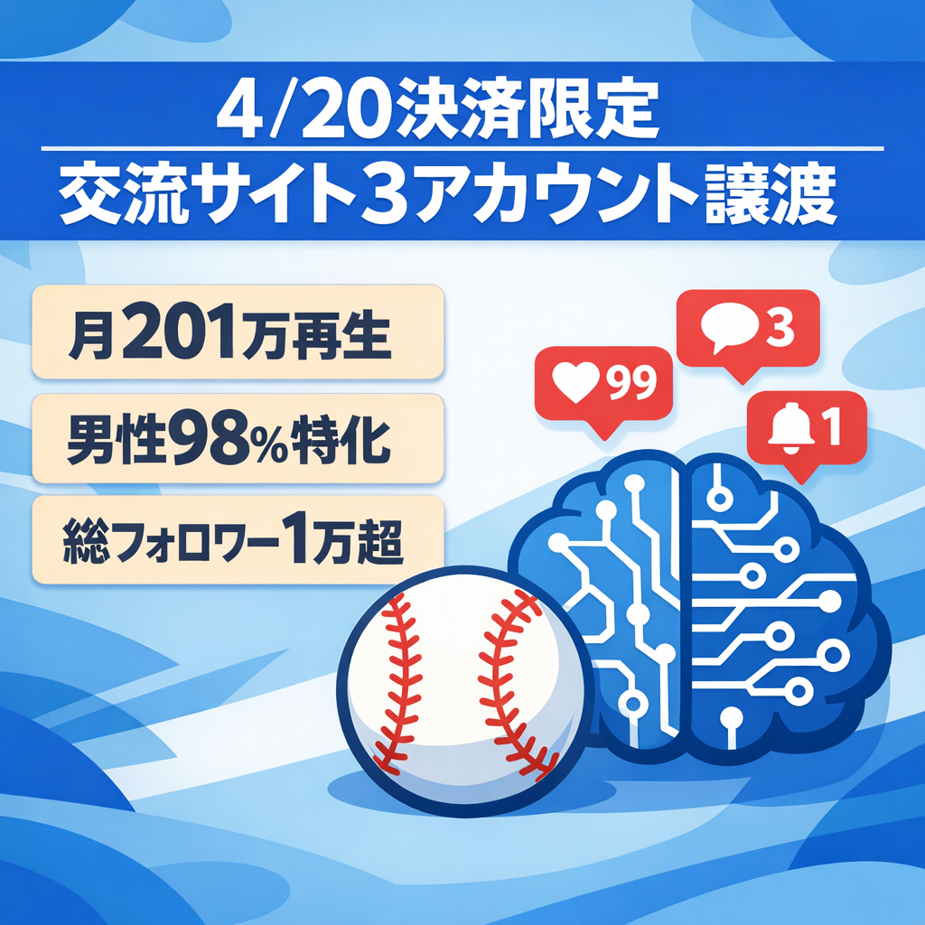 【4/20決済限定】AI野球系SNSアカウント3点セット（YouTube・Instagram・TikTok）