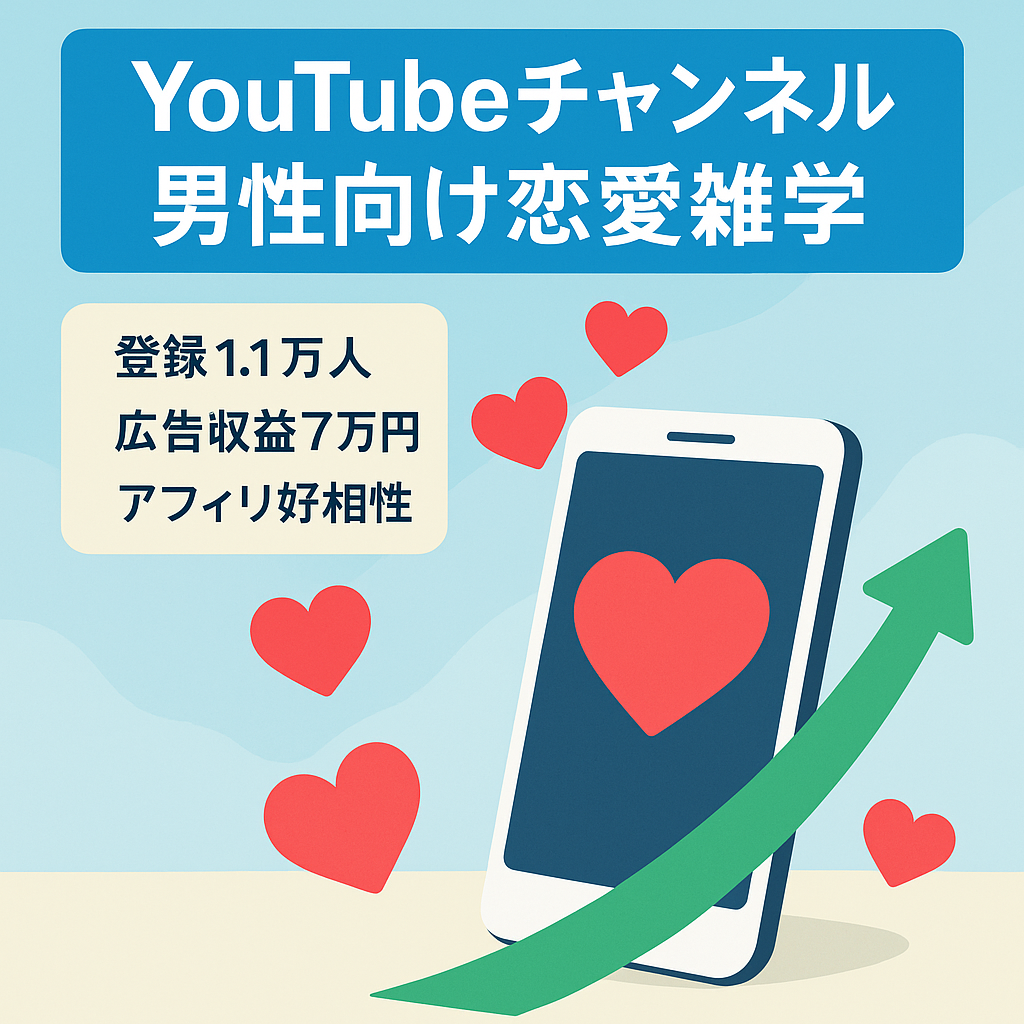 【登録者1.1万人】開設半年で右肩上がり広告収益7万円。男性向け恋愛雑学。アフィリ展開で伸び代大