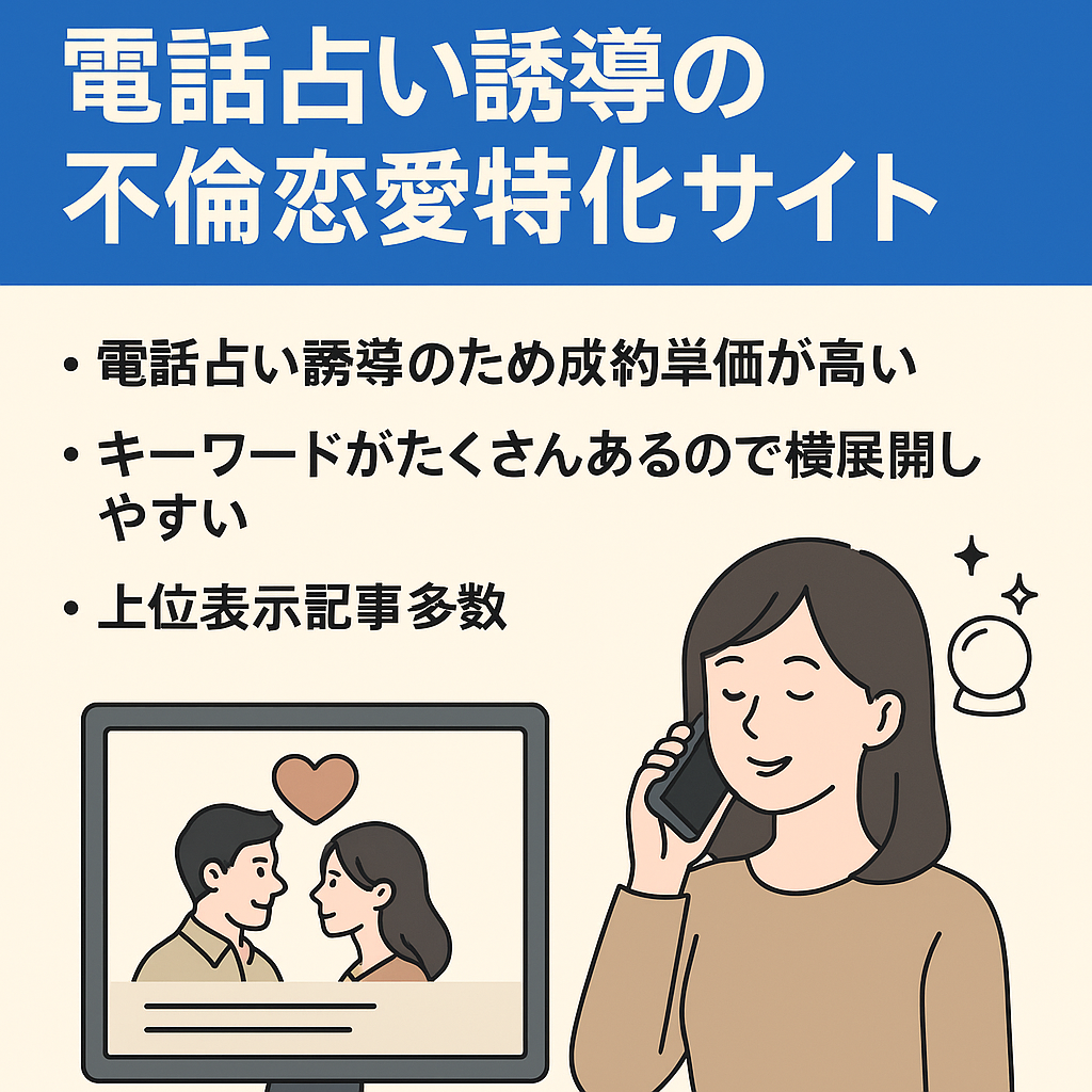 【上位表示記事多数】電話占い誘導の不倫恋愛特化サイト