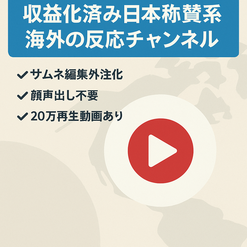 【収益化済み！20万再生超え動画有】日本称賛系・海外の反応チャンネル【外注可能・非属人】