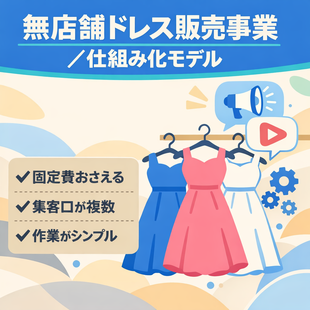 無店舗・全品一律のドレス販売事業。SNSと多角的販路を構築済みの仕組み化案件