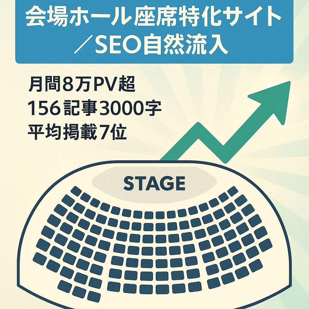 【会場・ホールの座席特化サイト】SEO対策済みで自然流入|7月8万PV超え