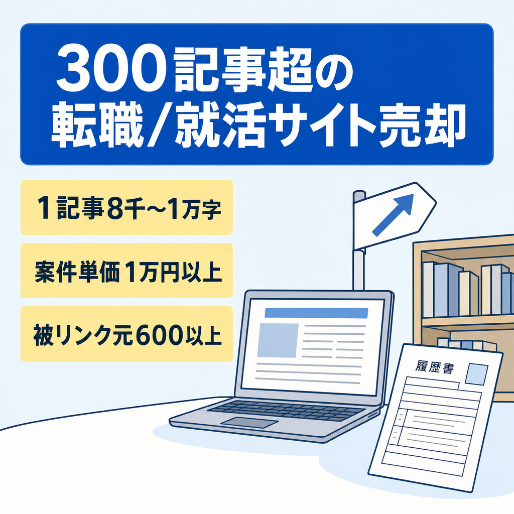 【300記事超え・属人性なし】総合型の転職・就活・キャリアデザイン・スクール系に特化したサイト｜DR54の強力ドメインで運営