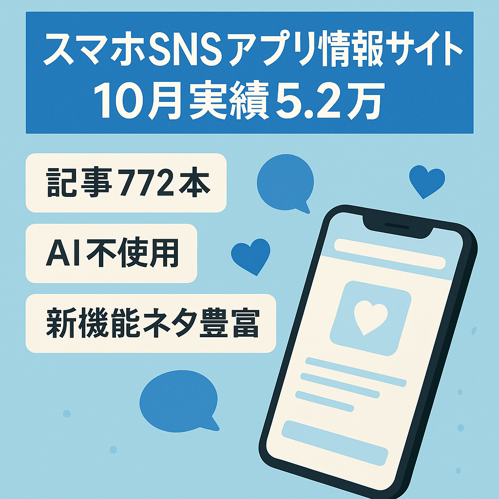 スマホアプリ・SNSアプリのサイト【10月実績 5.2万/月】