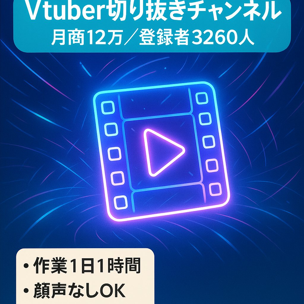 60万人越えVtuber切り抜きチャンネル/月間120,000円達成/登録者3260人/投稿再開で伸びる見込あり