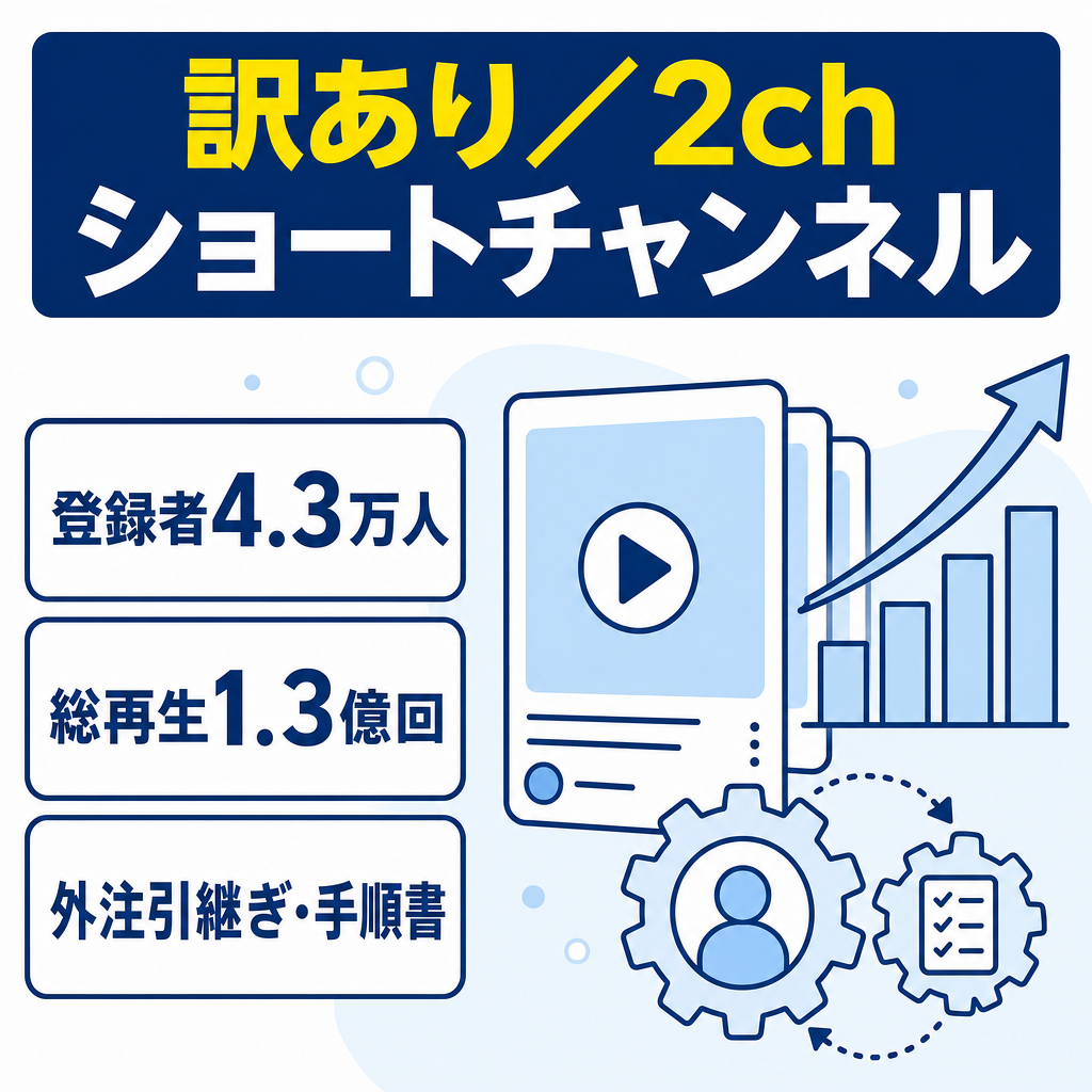 訳あり：【登録者4万人超え・総再生数1.3億回】2chショートチャンネル/属人性なし/外注体制完備