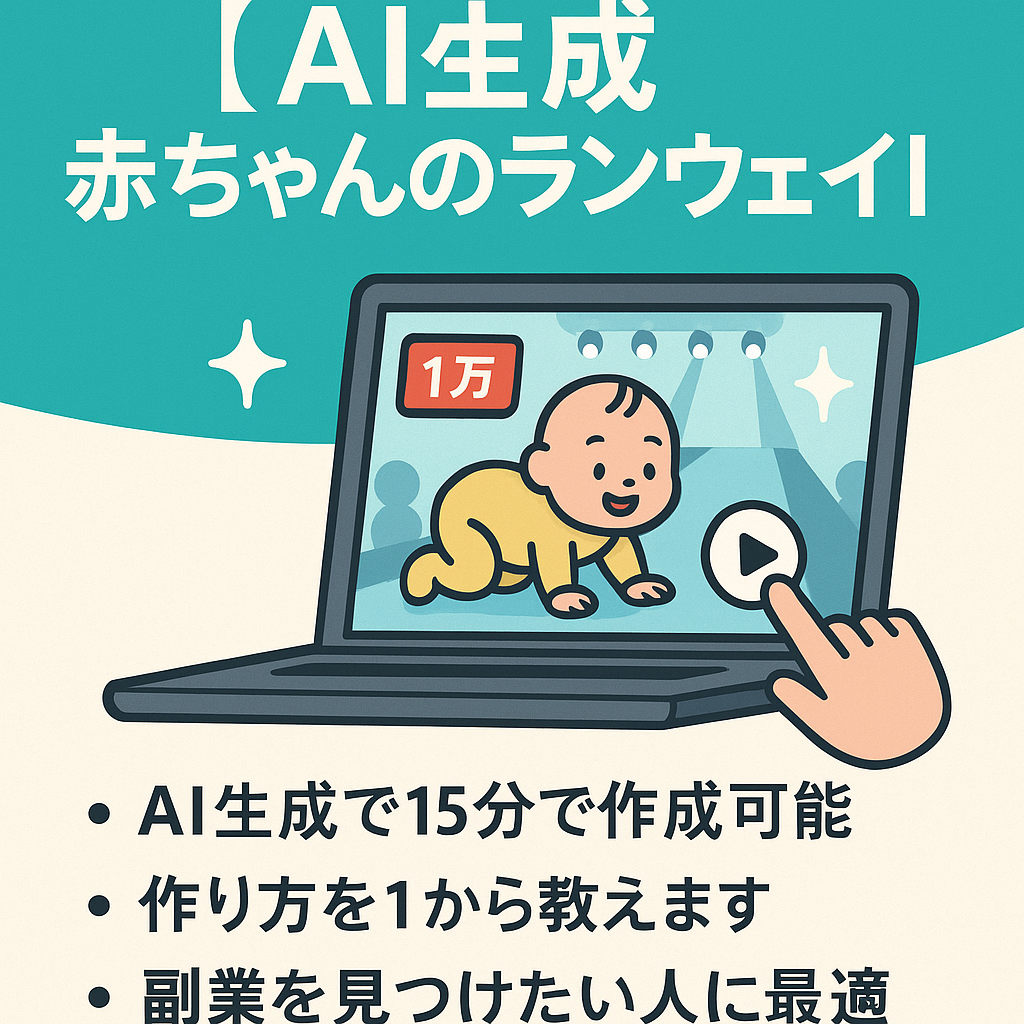 収益化１ヶ月！！登録者1万人！！赤ちゃんのランウェイ動画です。AI画像生成で動画を簡単作成です。副業などにも最適で１日１５分
