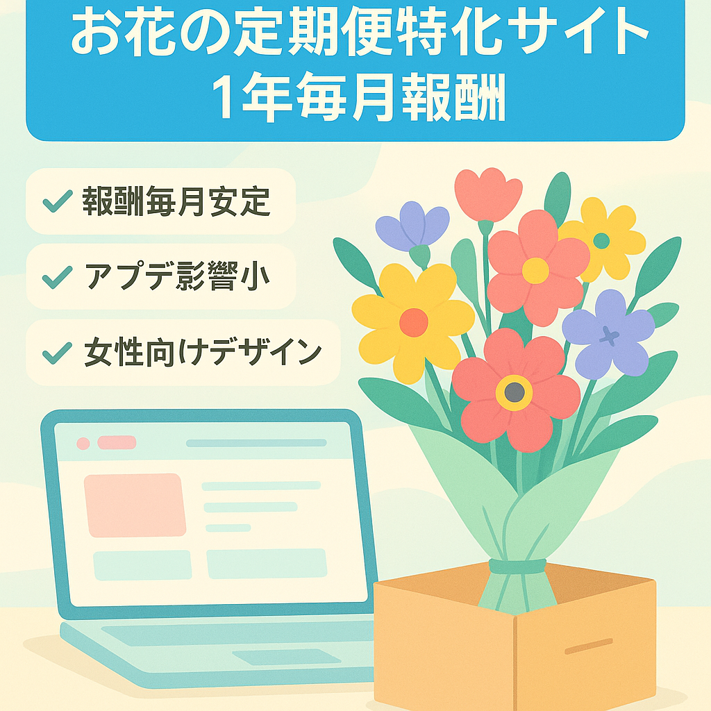 【1年間毎月報酬発生中】お花の定期便サービス特化サイト【アプデで右肩上がり】