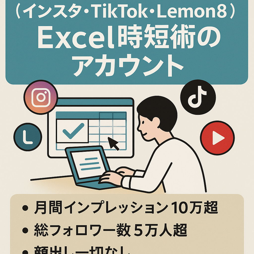 【インスタ・TikTok・Lemon8・YouTube 総フォロワー5万人以上】Excel時短術に関するアカウント／オリジナル運用