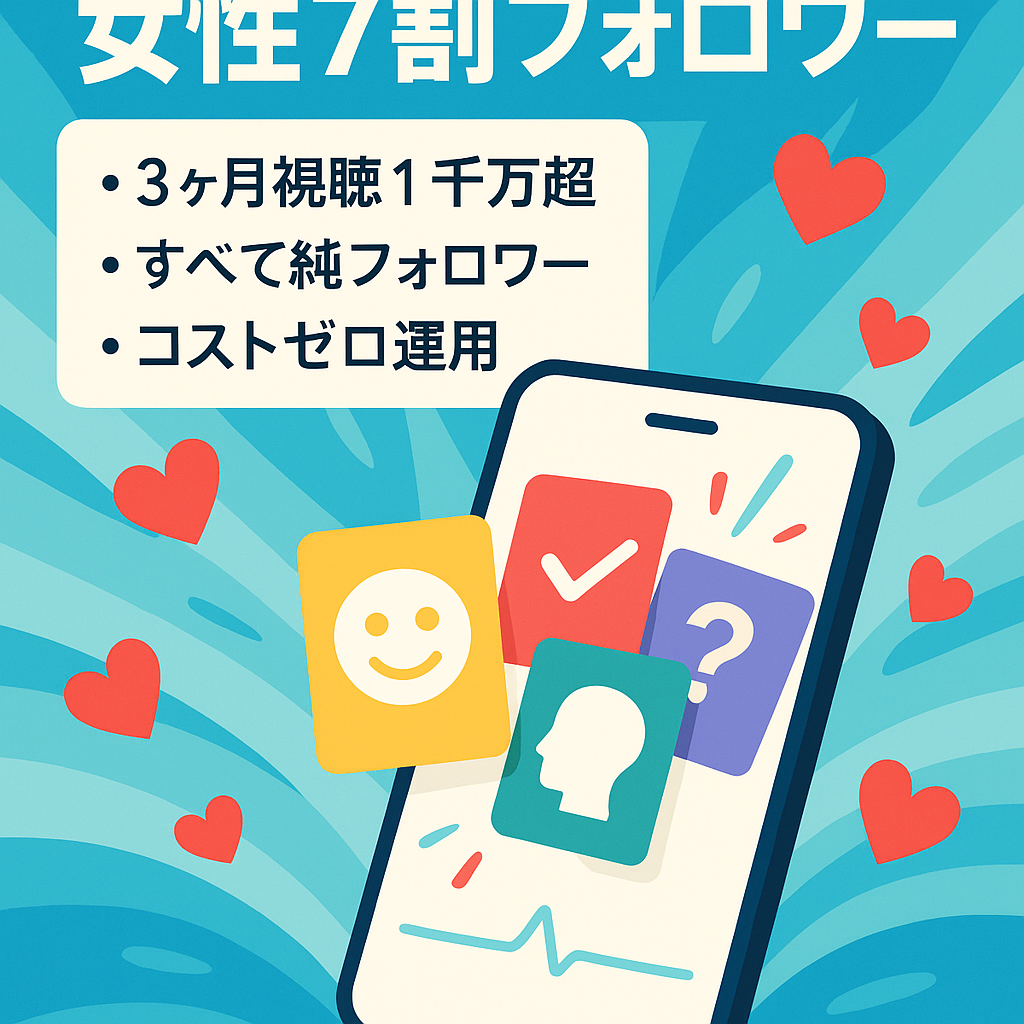 最終値下げ🔥3ヶ月総視聴数1000万回超🔥TikTok/性格診断系/属人性なし/全て純フォロワー/女性7割