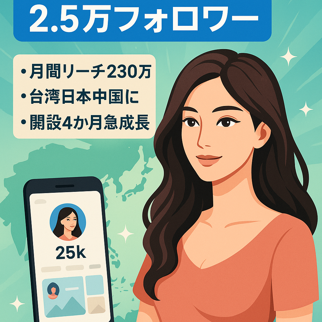 【フォロワー2.5万人】AI美女のインスタアカウント。フォロワー層は主に台湾・日本・中国などのアジアの方。7月の月間リーチ数230万以上。