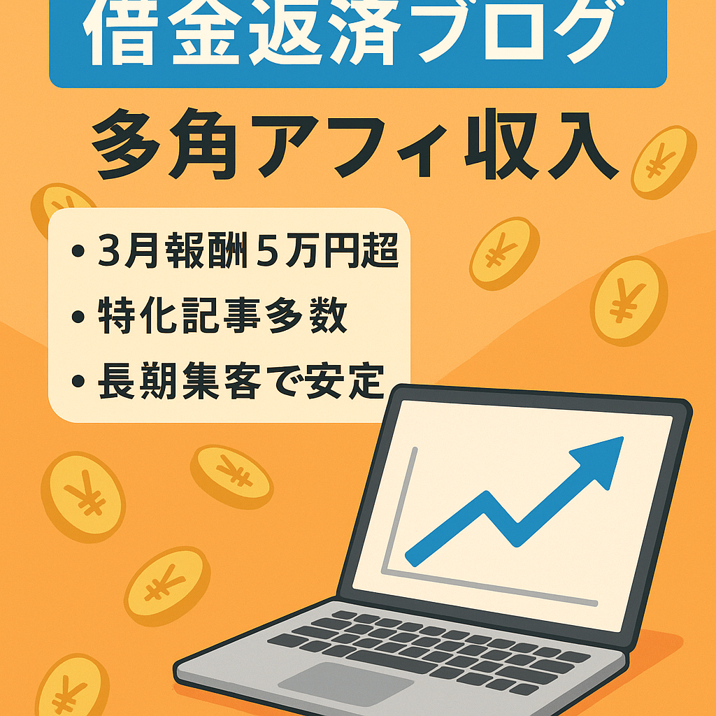 ブログ開設４ケ月で３月発生報酬額５万円超えの収益！借金返済ブログを通して幅広いアフィリエイト収入につながる成長性の高いブログです！