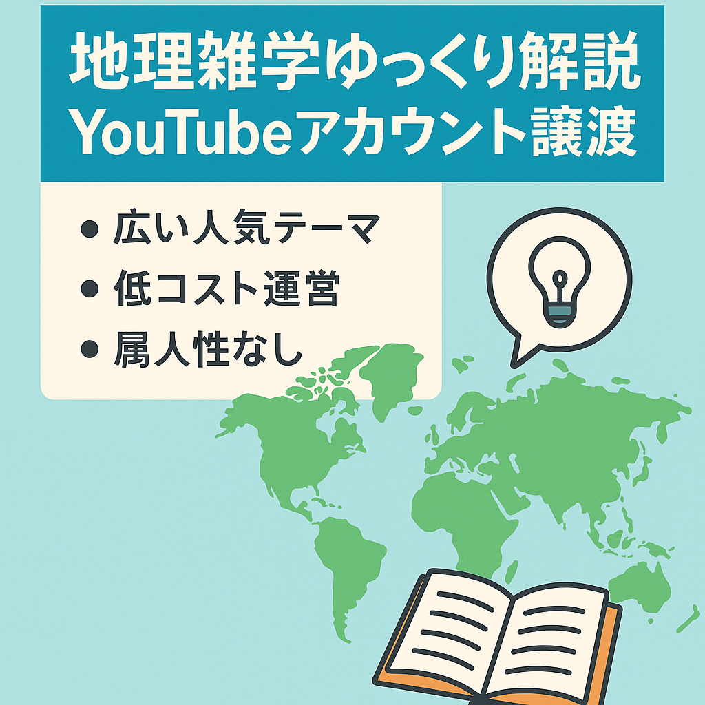 【過去最高収益約86万円/月】 地理雑学系ゆっくり解説YouTubeアカウントの譲渡
