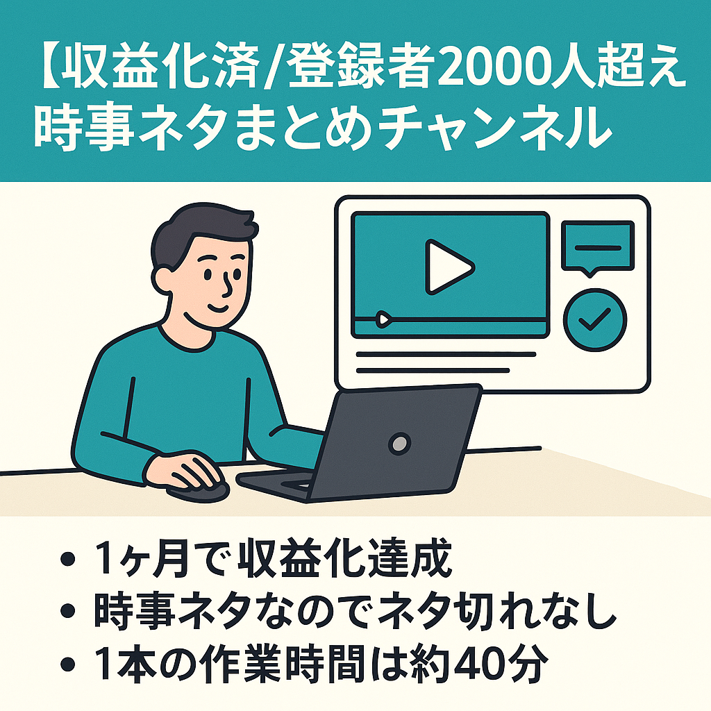 【収益化済/登録者2000人超え/誰でも運営可能な時事ネタまとめチャンネル】