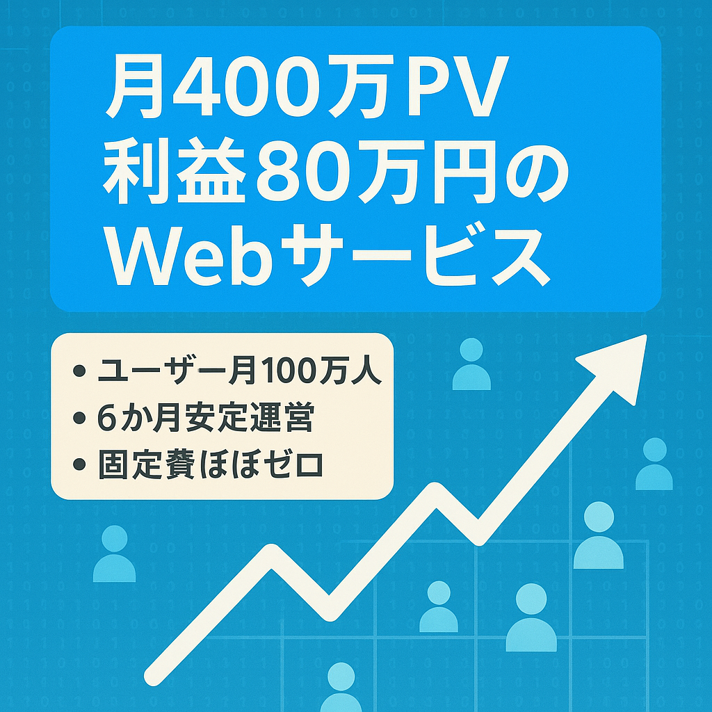 【月間400万PV】利益80万円！利用者月間100万人以上のWebサービス！