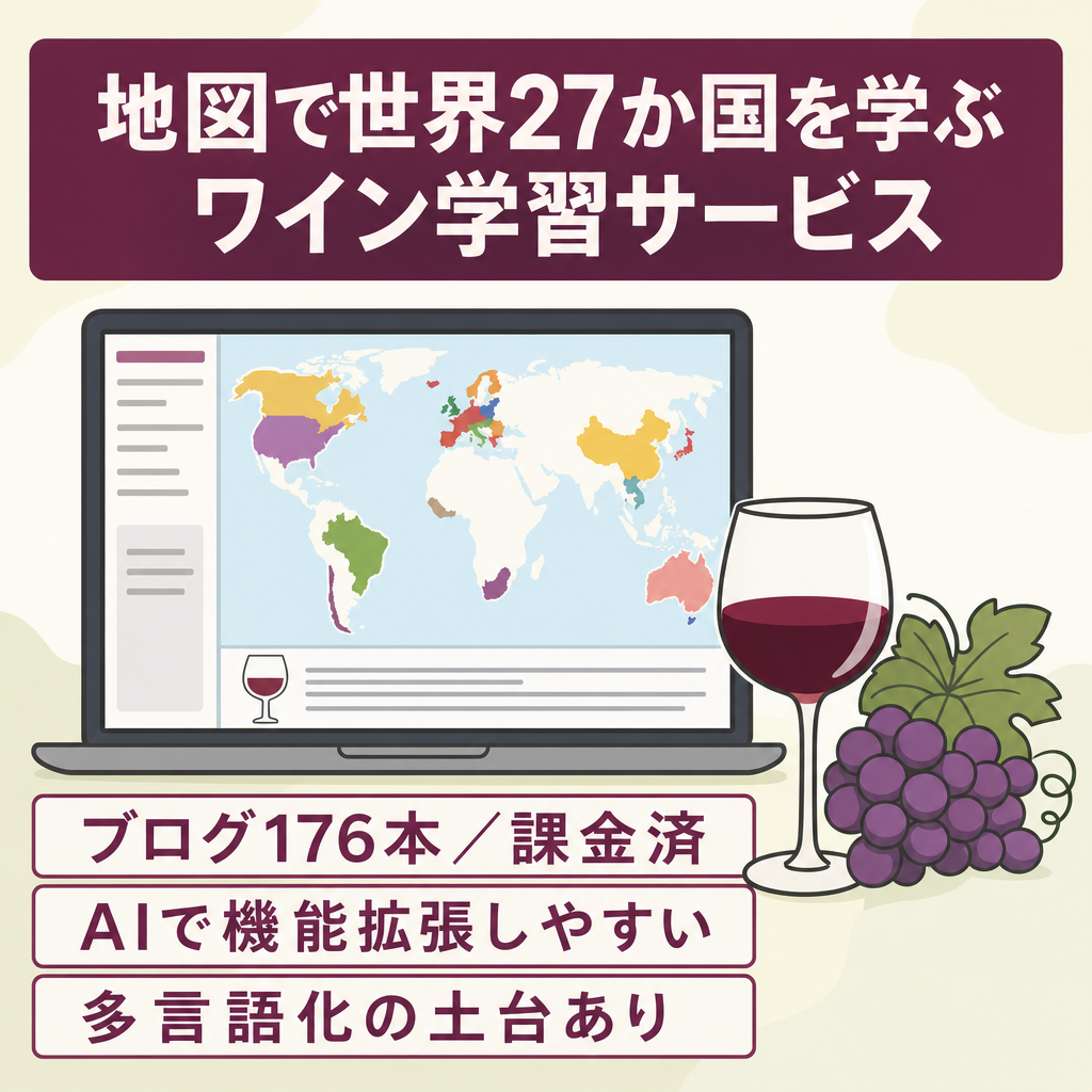 【サブスク課金実装済】地図で世界27か国を学ぶワイン学習サービス