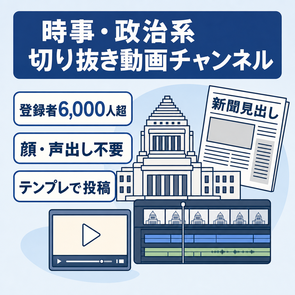 【登録者6,000人↑】非属人/顔・声出し撮影一切不要/フル外注化可能/切り抜きYouTubeチャンネル(時事・政治系)