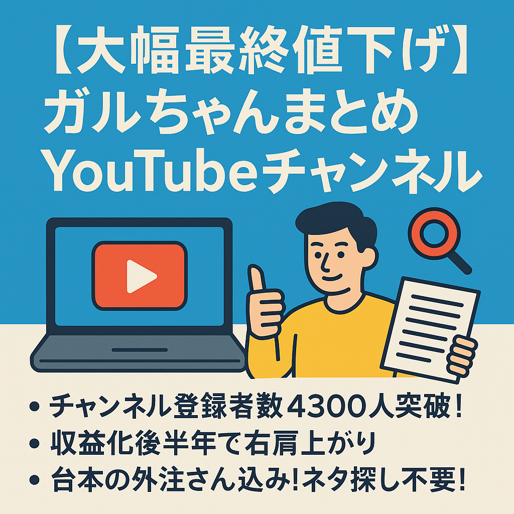 【大幅最終値下げ】ガルちゃんまとめYouTubeチャンネル・登録者4300人・台本の外注セットでネタ探し不要！【簡単運営】