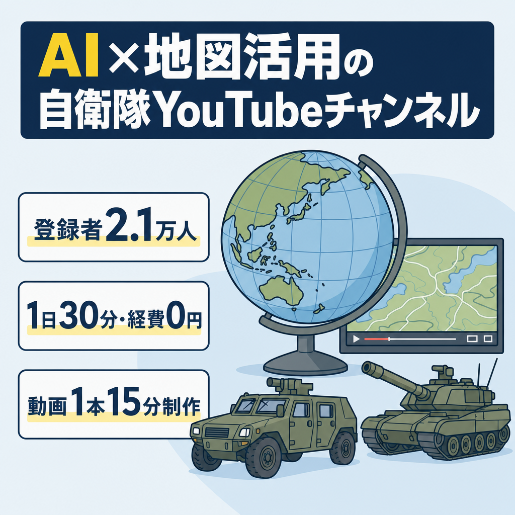 【登録者2.1万人・1日30分稼働・経費0円】動画1本15分で作成可能！月利5万円のAI×Google Earth活用・自衛隊特化型YouTubeチャンネル