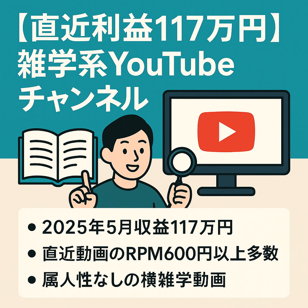 【直近利益117万円】雑学系YouTubeチャンネル【登録者3万人超え・属人性なし】