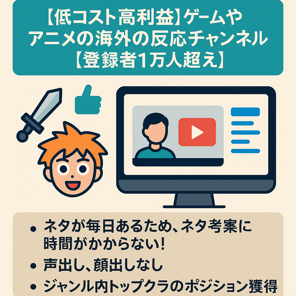 【低コスト高利益】ゲームやアニメの海外の反応チャンネル【登録者1万人超え】