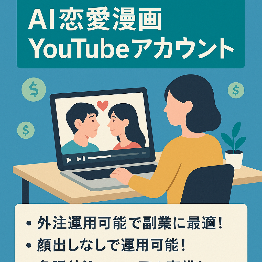 早い者勝ち！【3ヶ月平均収益114万円越え！！】同ジャンル規模3位！AI恋愛漫画YouTubeアカウントを譲渡します！【ストック・外注スタッフまとめて譲渡】【値段交渉歓迎】