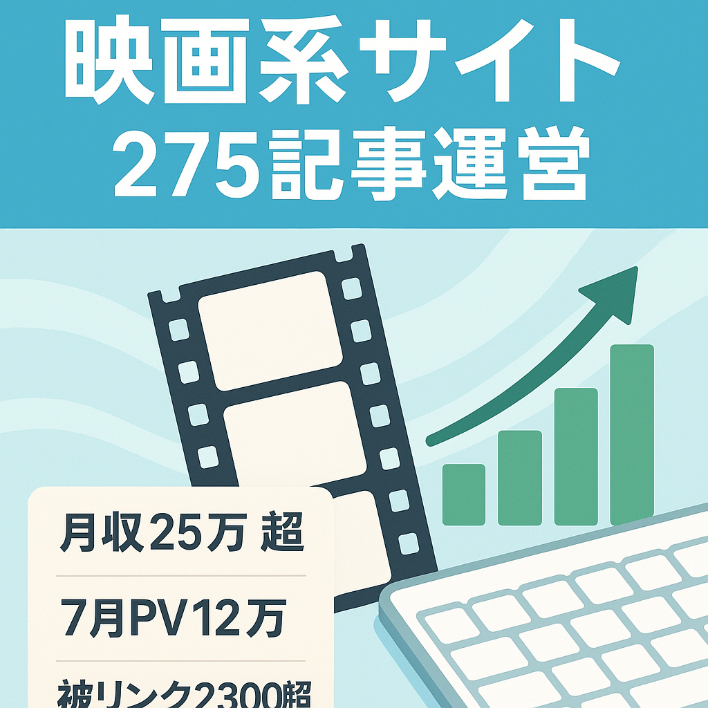 【映画系キーワードで上位表示多数】毎月25万円以上安定★275記事で最高月収539,795円(8月)