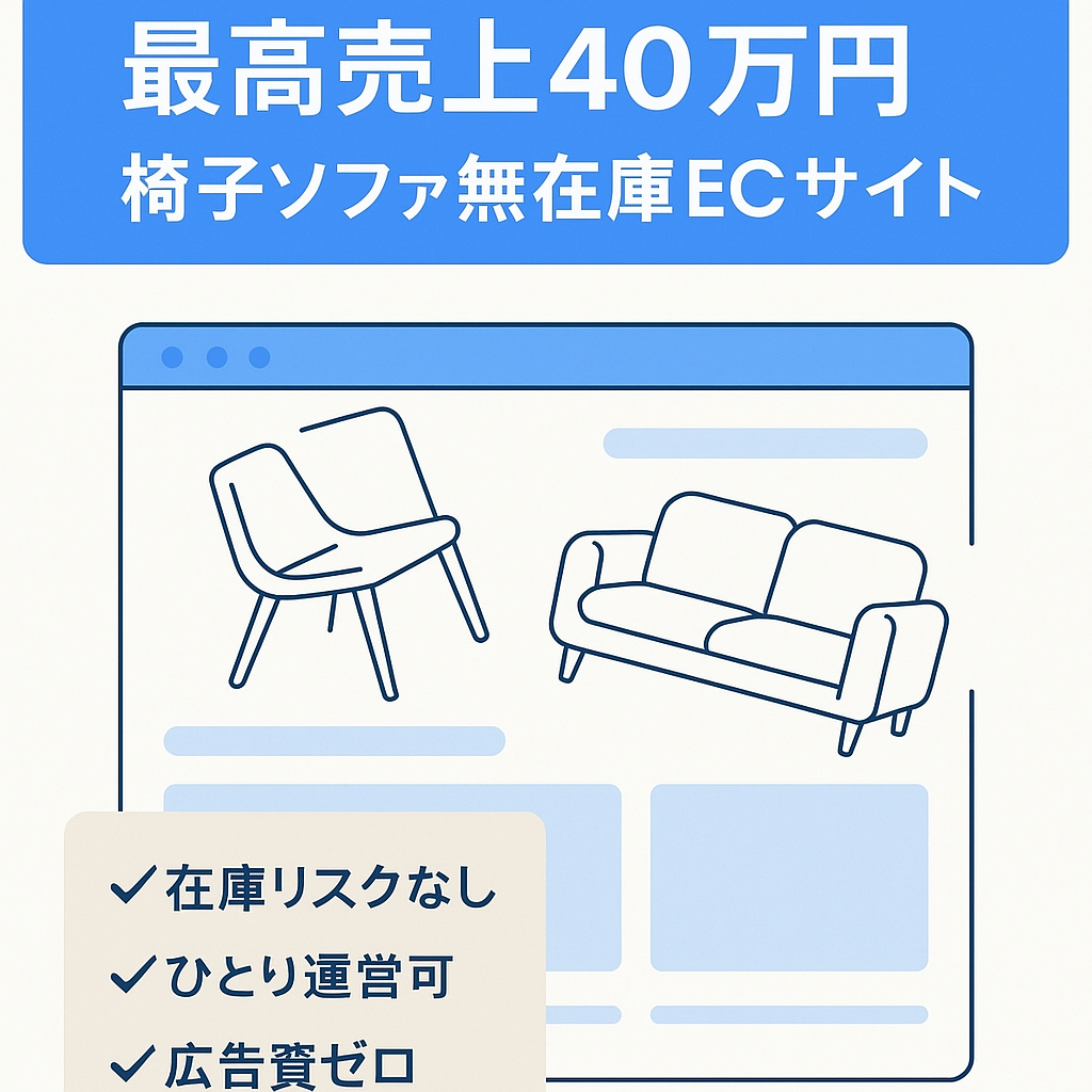 【最高売上約40万円】椅子とソファの無在庫型インテリアECサイト！SNSアカウント多数あり！ひとり運営可能！