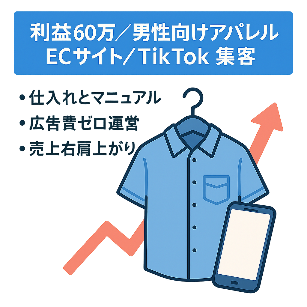 【利益60万円】男性向けアパレルECサイト｜TikTok・Threads集客｜1人運営・即引継ぎ可