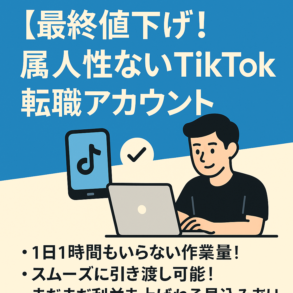 【最終値下げ！】1日1時間の作業でOK！即マネタイズOK！　属人生なしTikTok転職アカウント【アフィリエイトメイン】