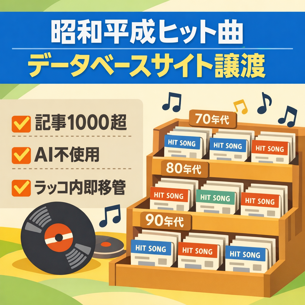 【1000記事超】頑張って構築した昭和・平成ヒット曲データベース（1960〜1990年代売上ランキング100まとめ各100曲＋個別記事1000超）｜ラッコサーバー・ドメインで即譲渡可