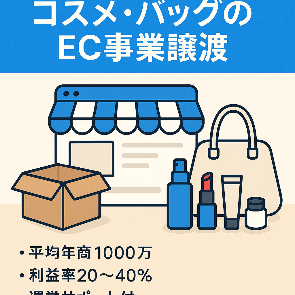 EC事業：【年商1000万円】個人で10年以上長期間運営を続けられてきた優良アカウントです。主にコスメ品、バッグを取り扱っている「EC事業譲渡」