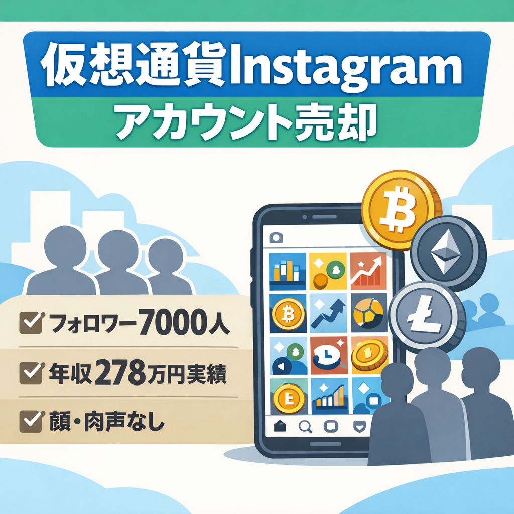 【仮想通貨】自社商品で年収278万円達成 ／ フォロワー7,000 ／ 顔出しなし・継承可能なInstagramアカウント