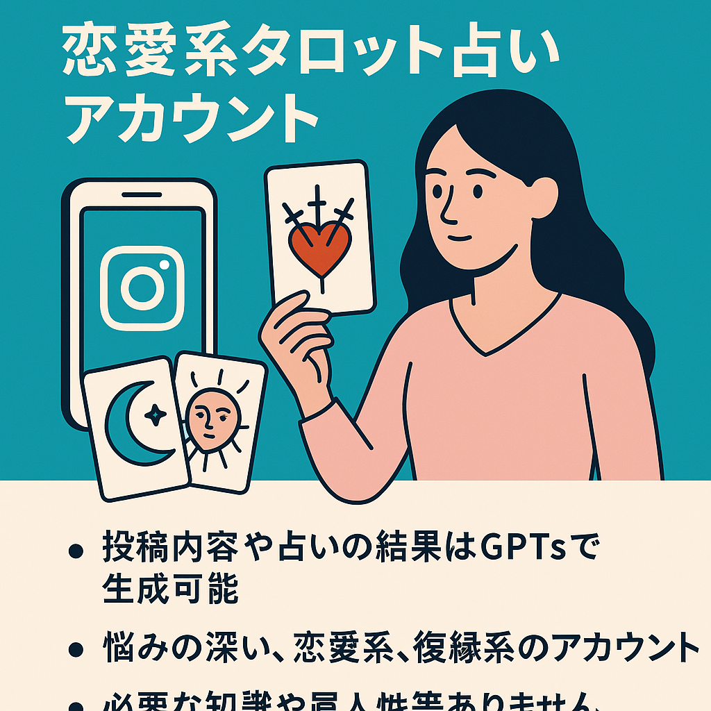 【最高収益10万円/月】属人性なし/恋愛系タロット占いアカウント！投稿案GPTs・タロット占いGPTs付きで誰でも運用可！instagram