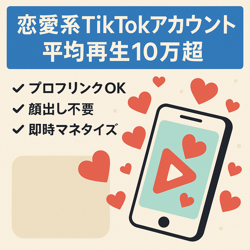 【破格！4/12まで値下げ】 恋愛系Tiktokアカウント/平均再生数10万越え