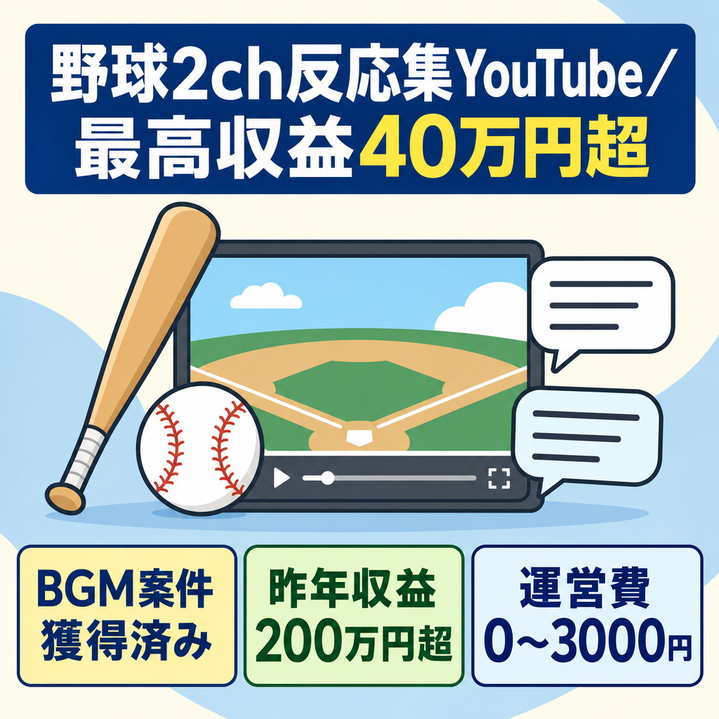 【月の収益40万以上！！】野球の反応を集めた2chのYouTube chとなります！過去の最高収益は40万超え！
