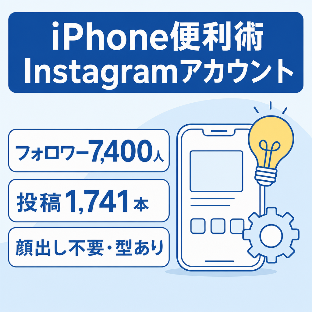 【フォロワー7,400人・投稿1,700本・リール運用】iPhoneの裏技・便利術を紹介するガジェット系Instagram｜非属人・中古スマホ／アプリ系アフィリエイト向き・現在休止中