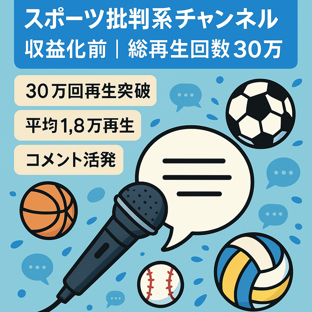 スポーツ批判系チャンネル｜収益化前｜総再生回数30万