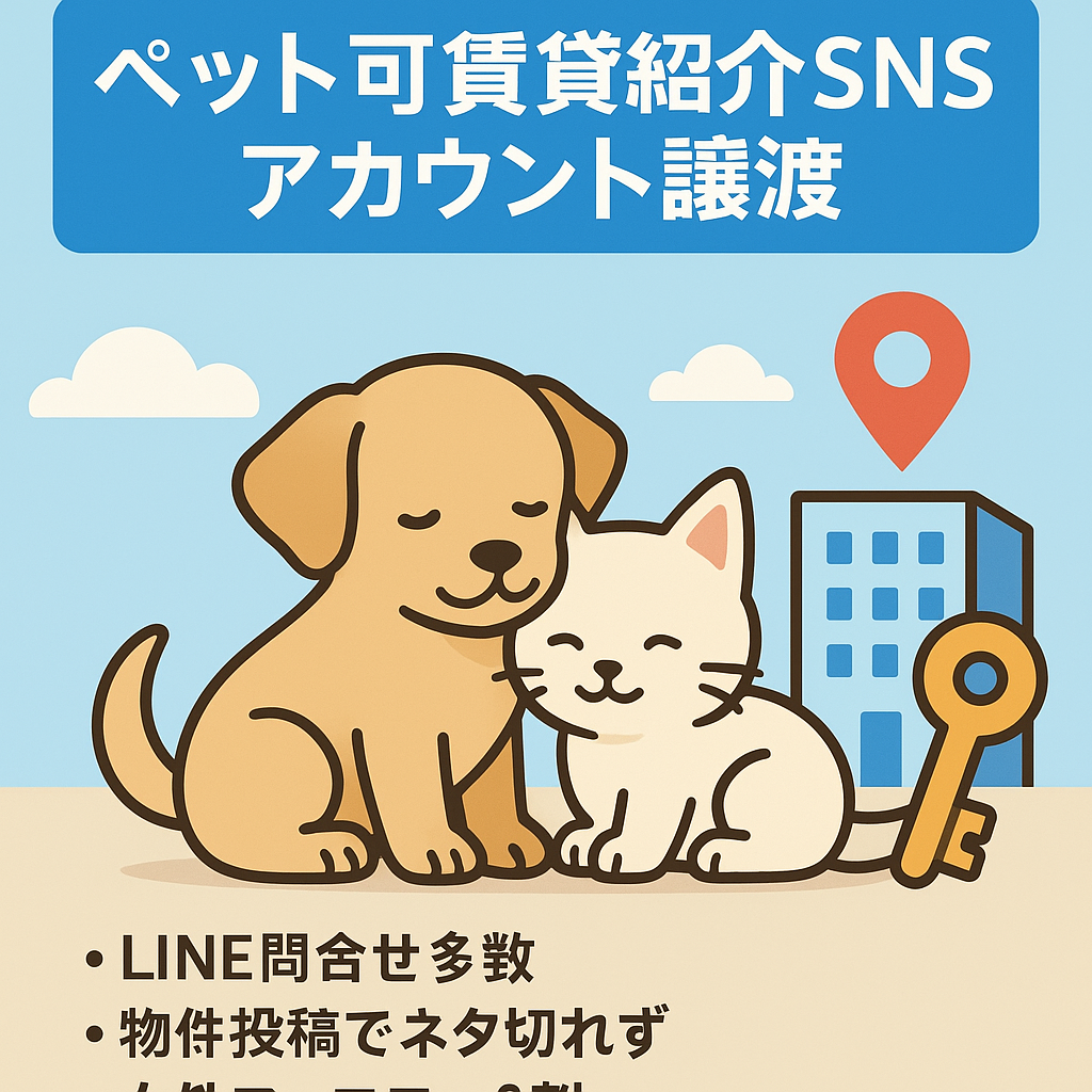【総フォロワー1400人】ペット可物件専門の賃貸物件紹介アカウント（Instagram、Tiktokのアカウント譲渡）