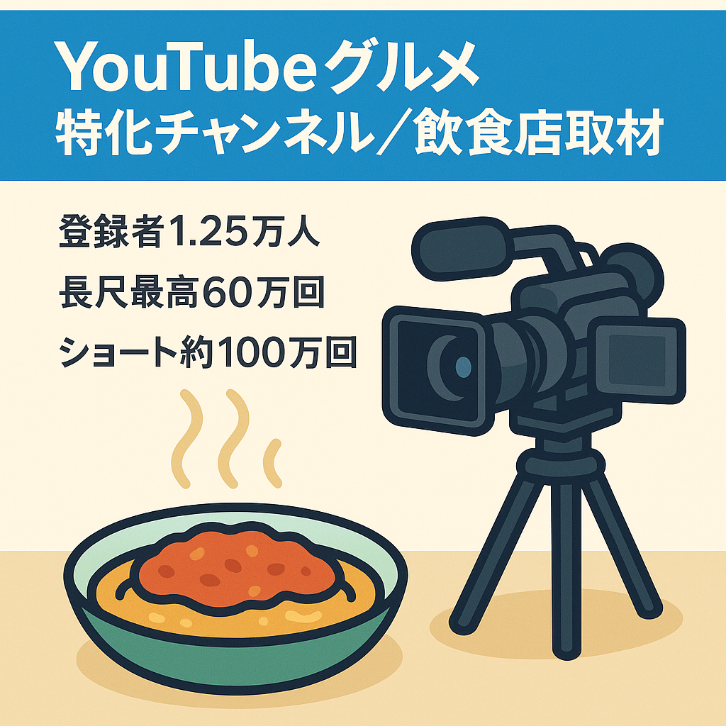 【YouTube登録者1万人超え】飲食店を取材して動画にする専門分野特化型グルメチャンネル　〈長尺動画最高6２万回再生、ショート動画115万回再生〉