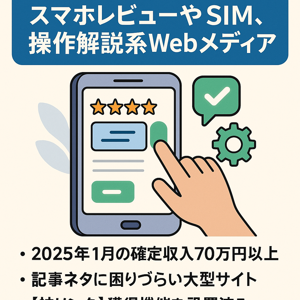 【月50万PV以上/月売上70万円以上(2025年1月) 】スマホレビューやSIM、操作解説系のWebメディア