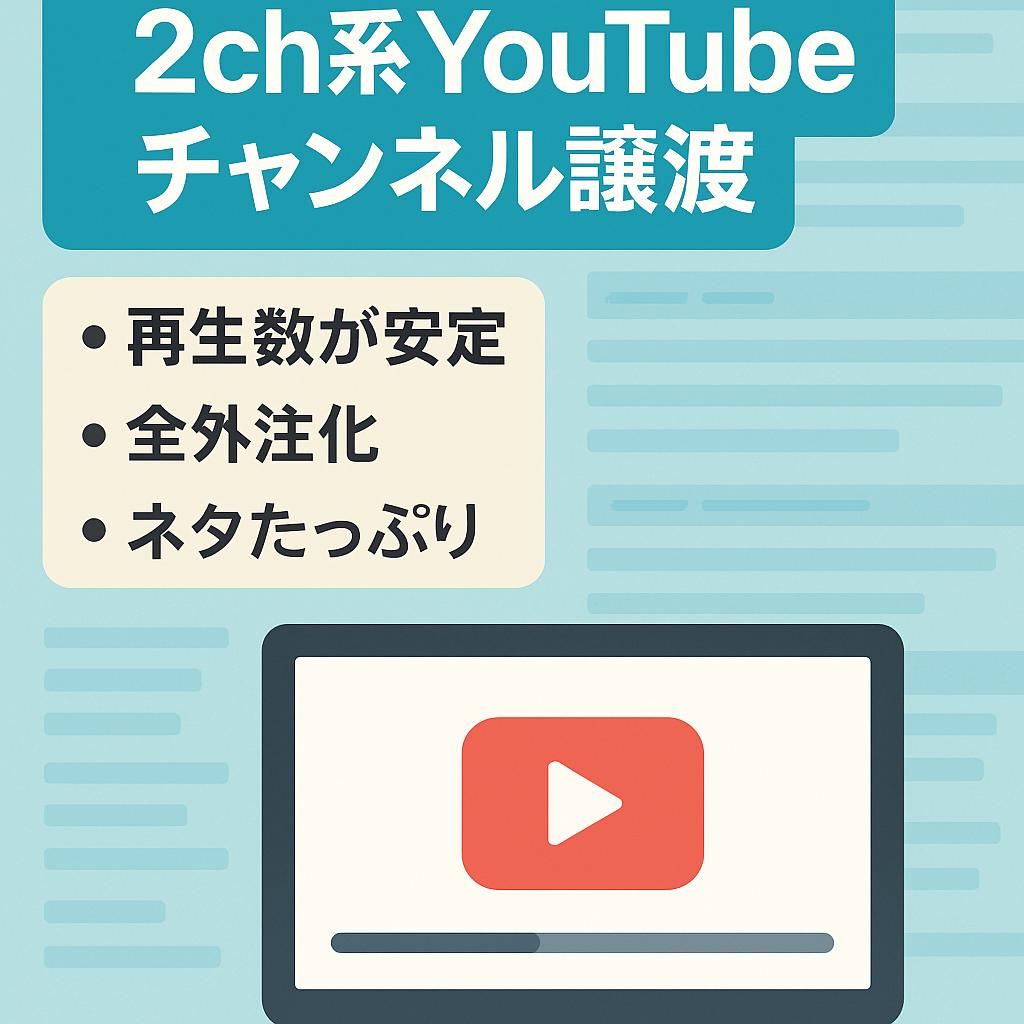 【登録者1.4万人超え・6月利益17万】2ch系YouTubeチャンネルの譲渡