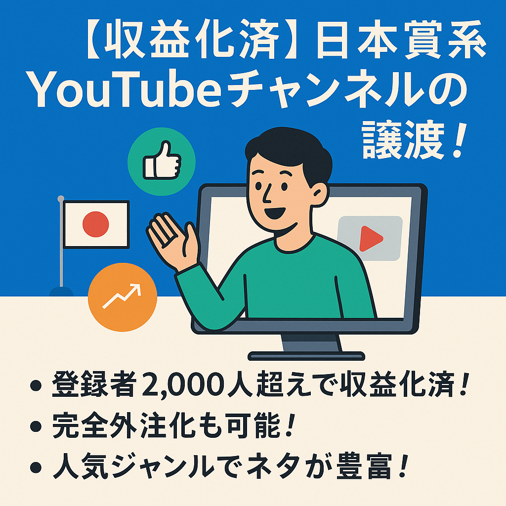 【収益化済】今人気の日本賞賛系YouTubeチャンネルの譲渡！