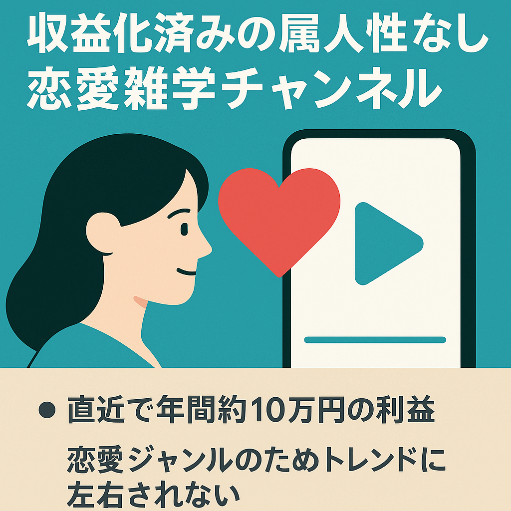 【ほぼ放置で年間約10万円】収益化済みの属人性なし恋愛雑学チャンネル【登録者3,000人】