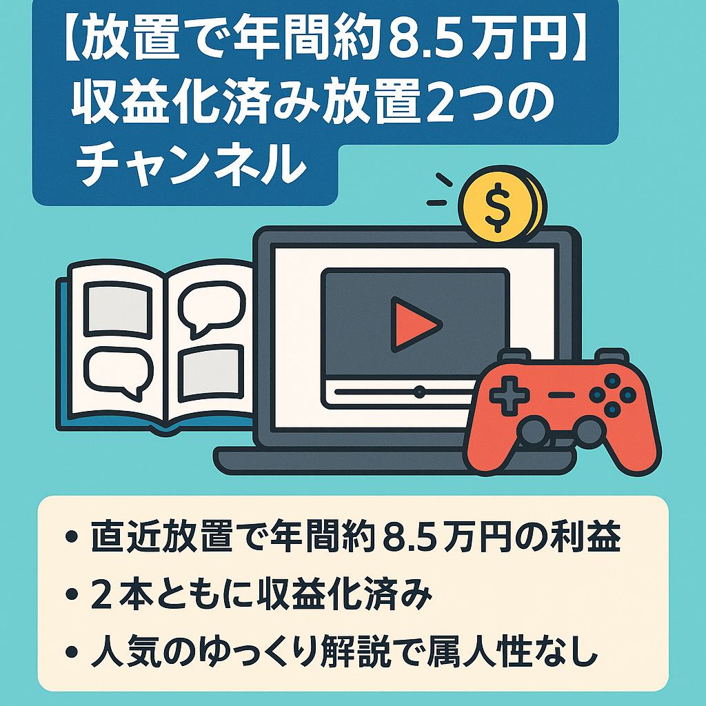 【放置で年間約8.5万円】収益化済み放置2つのチャンネル【漫画・ゲーム】