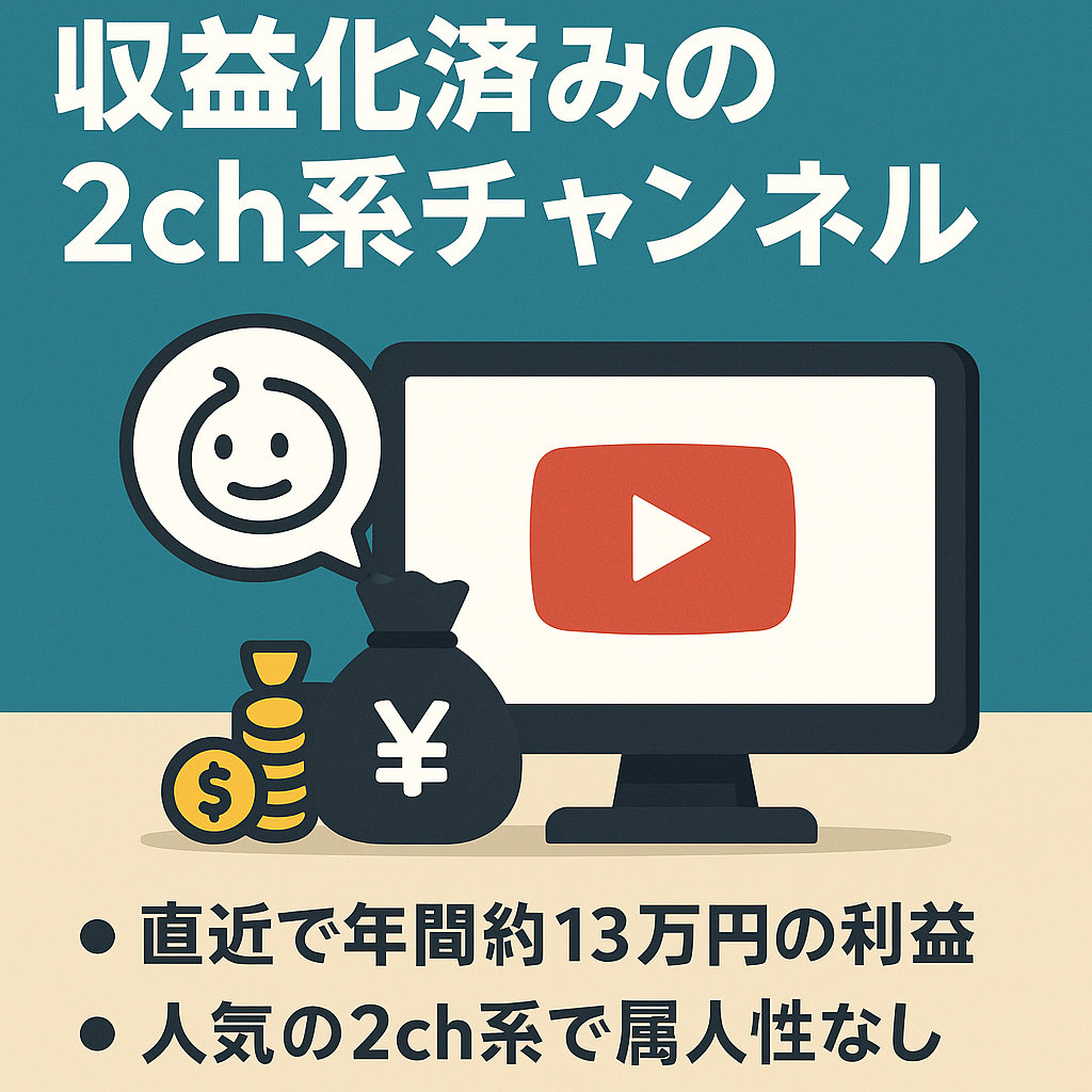 【ほぼ放置で年間約13万円】収益化済みの属人性なし2ch系ch【登録者4,900人】