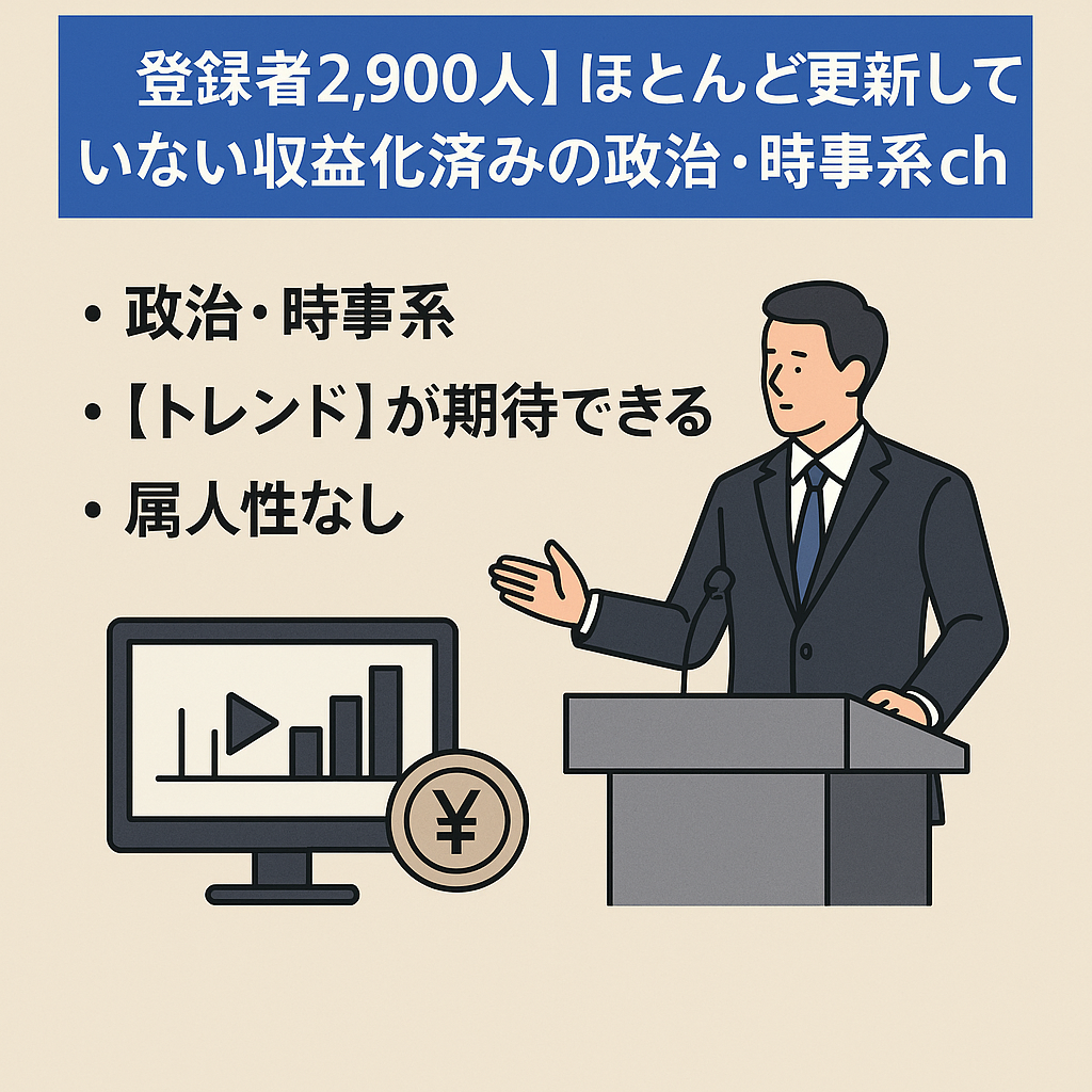 【登録者2,900人】ほとんど更新していない収益化済みの政治・時事系ch